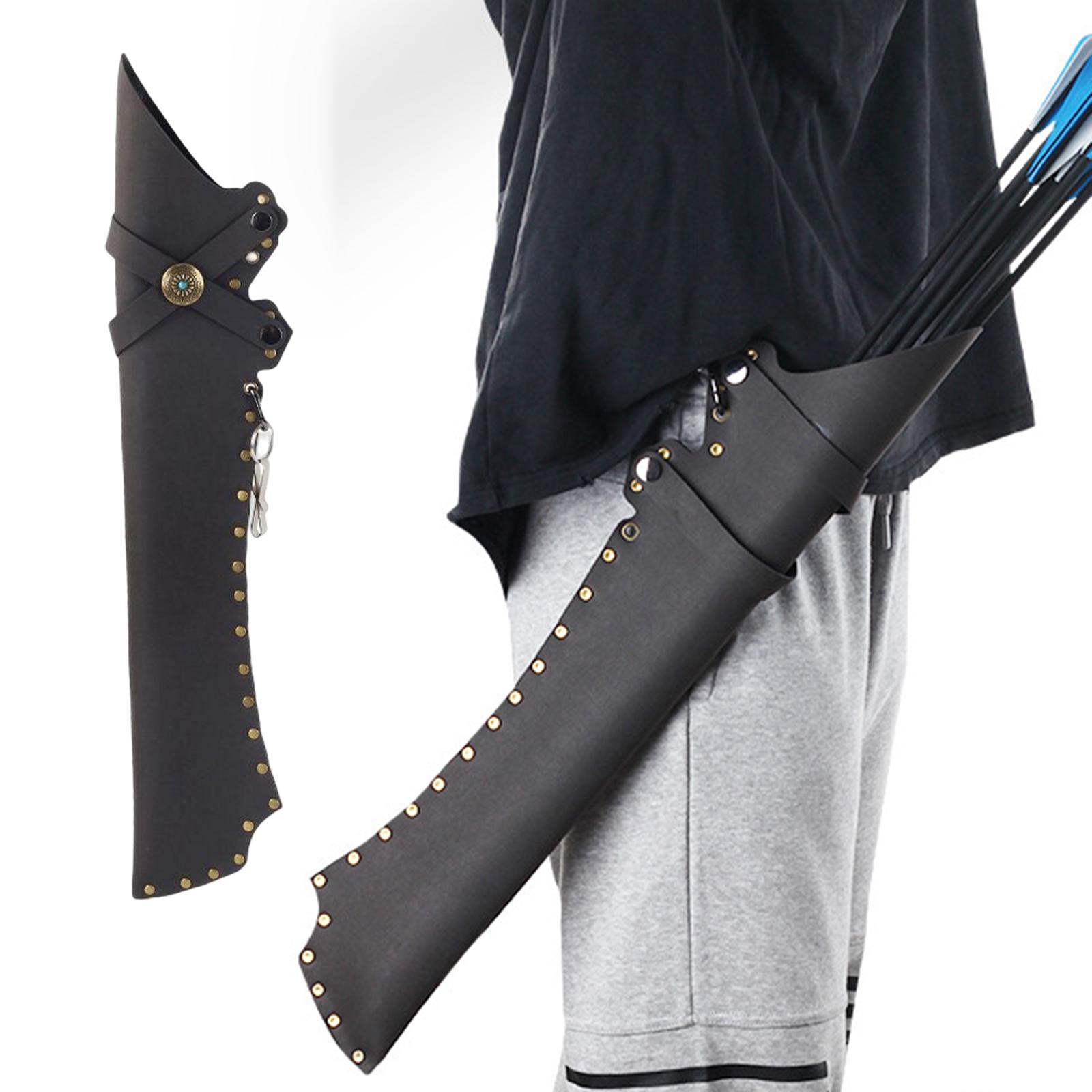 Archery Quiver Waist Bag PU Leather Teens Adults Practice Compound Black 