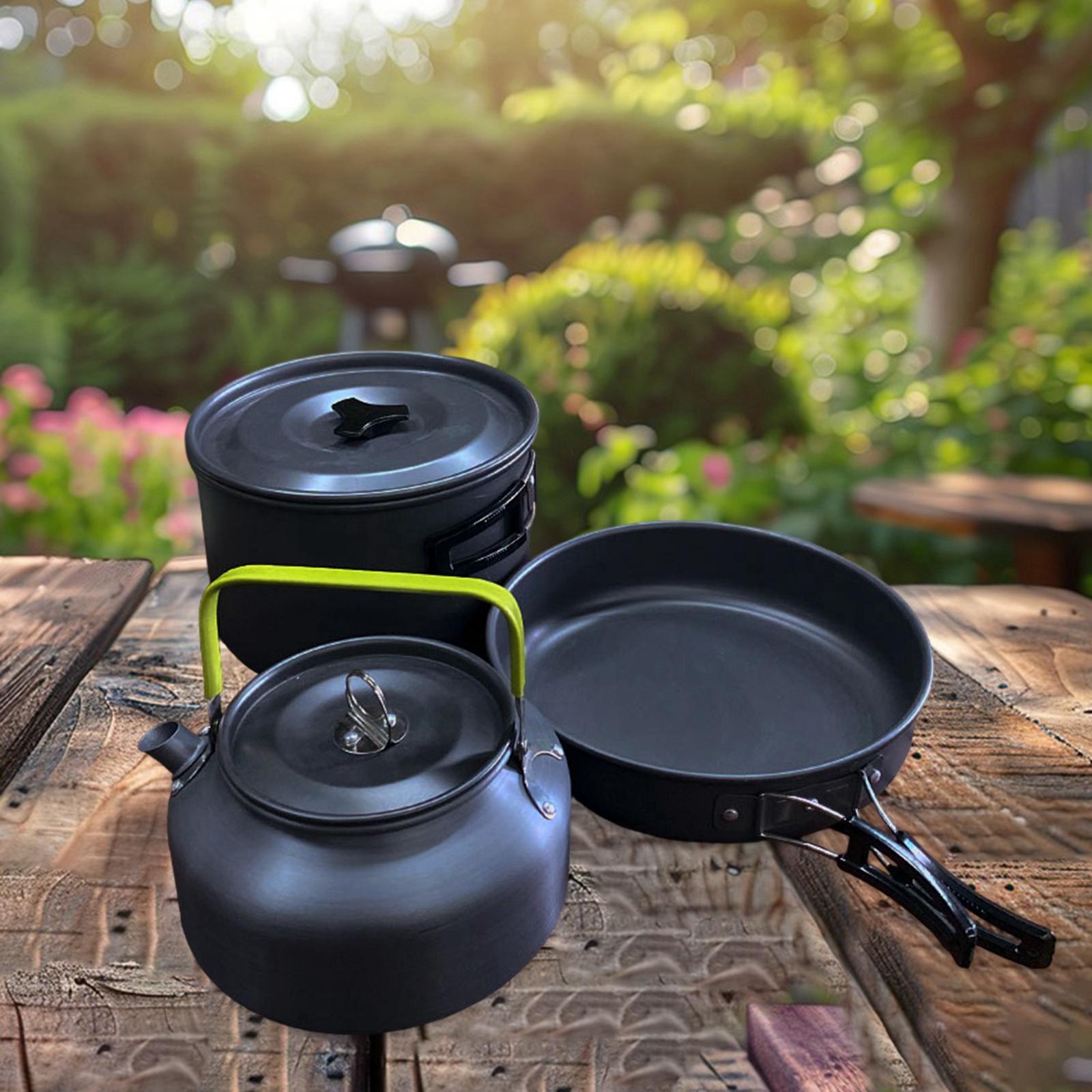 3x Camping Cooking Set Cookset Camping Cookware for Trekking Hiking Barbecue