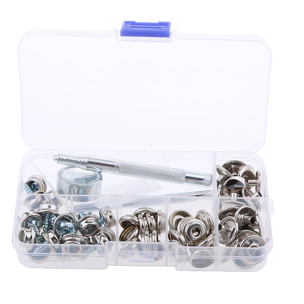 63Pcs Boat Canvas Fabric Snap Cover Stainless Steel 3/8'' Screw Button Socket Fastener Kit