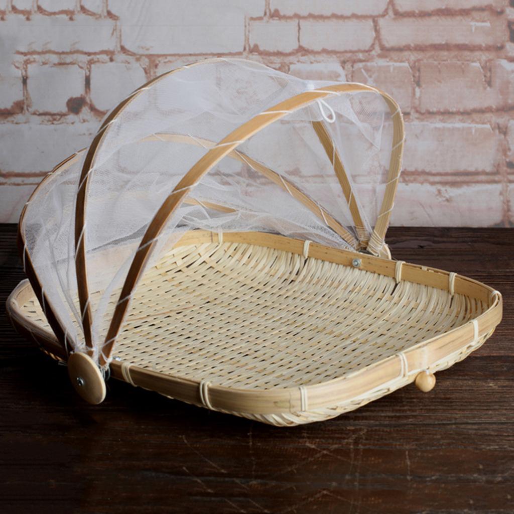 Picnic Basket Bamboo Food Tent Outdoor Patio Mesh Food Cover Serving ...