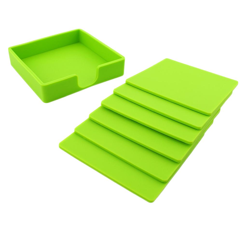 Square Drinks Coaster Silicone Cup Tea Mat Holder Mug Glasses Set Green
