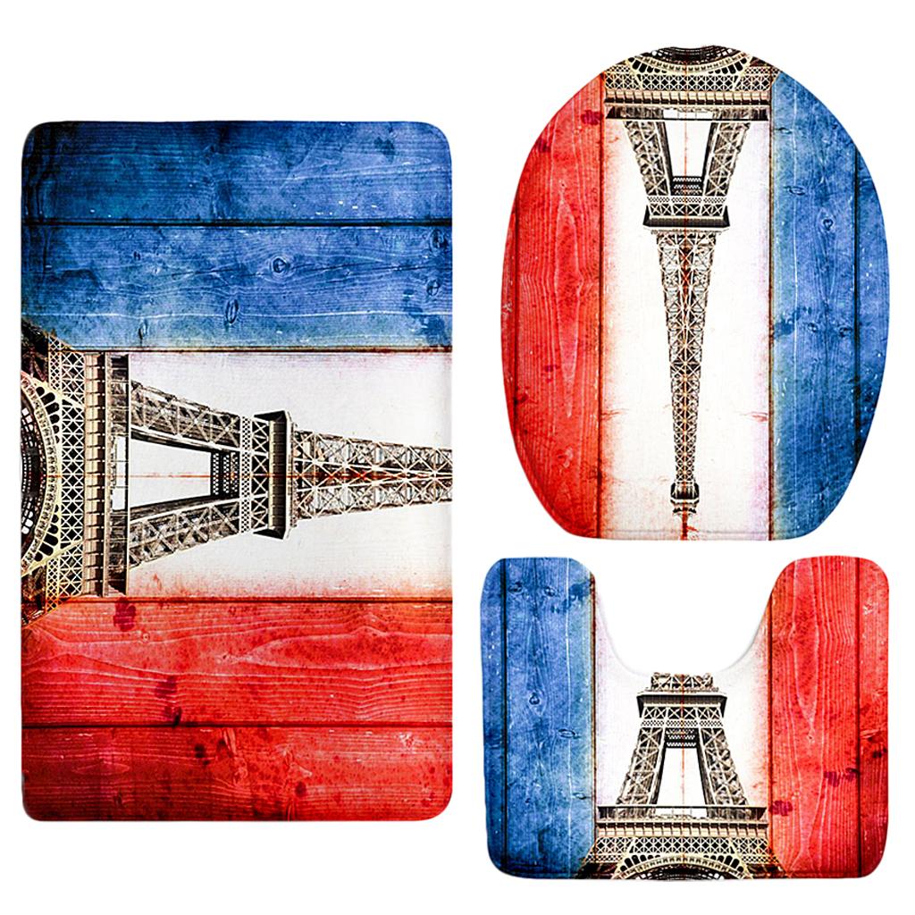 3D Scenery Non-Slip Bathroom Mat Toilet Floor Rug Set 6