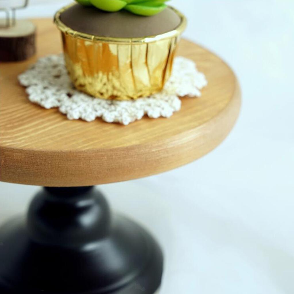 Premium Wood Cake Stand Tray Metal Base Wedding Cupcake