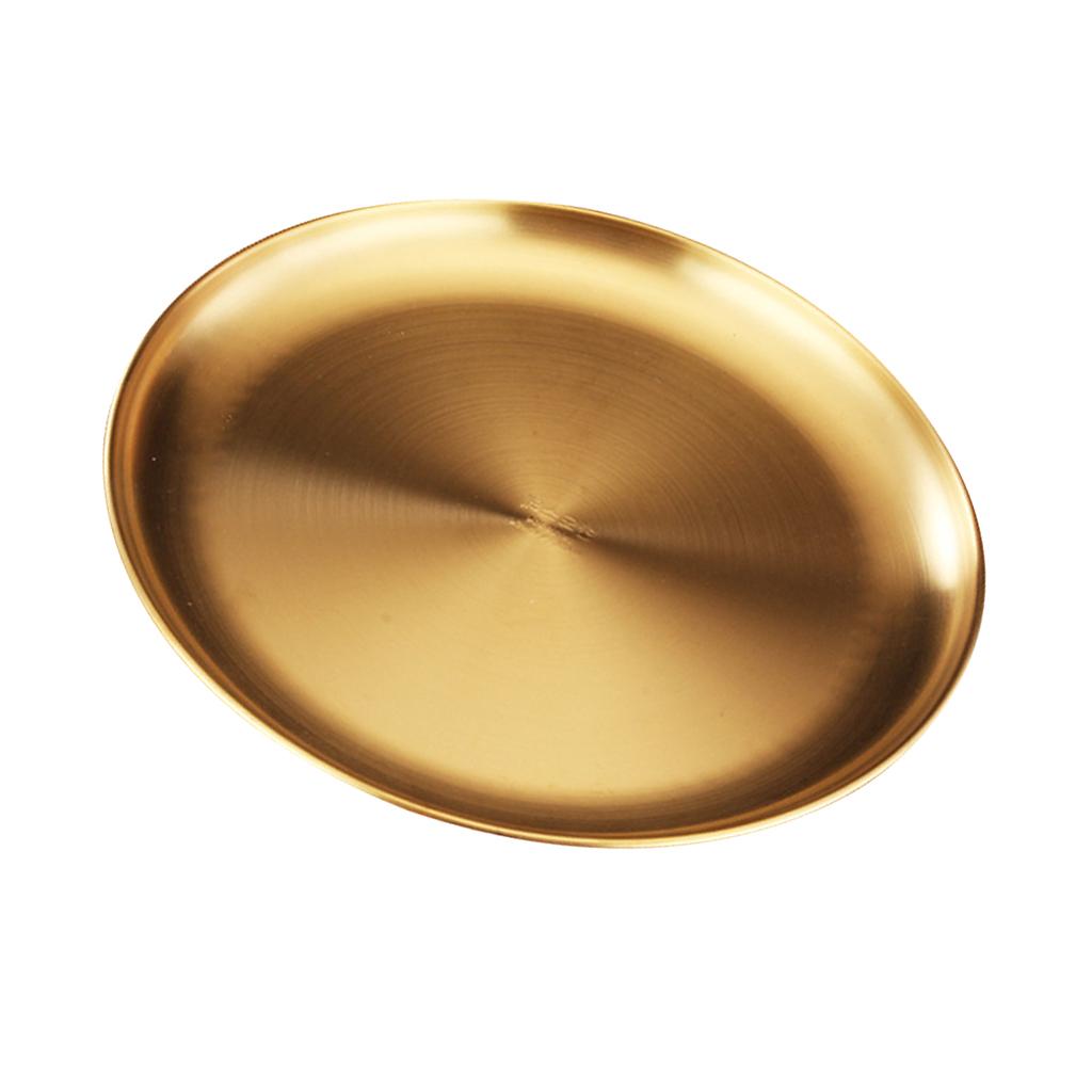 Stainless Steel Dinner Plate Round Camping Picnic Serving Tray Golden 20cm