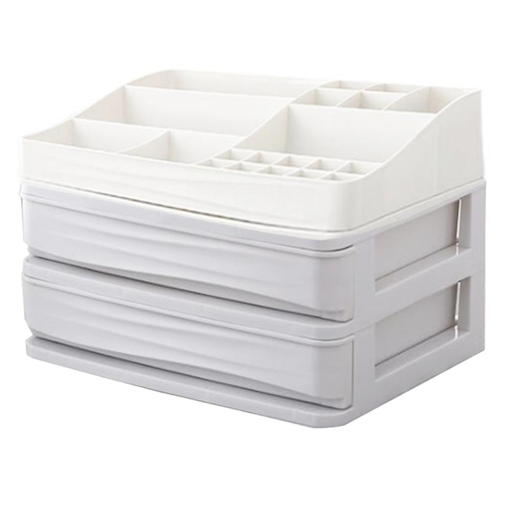 Cosmetic Organizer Makeup Drawer Holder Jewellery Box Storage 2 Tier White