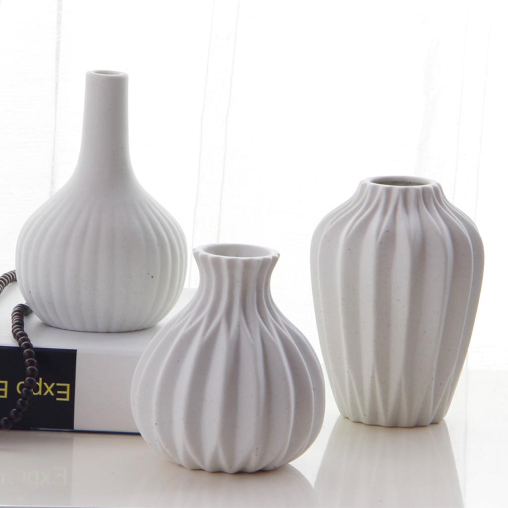 White Ceramic Vase 3 Shapes Ornamental Flower Vase Home Wedding