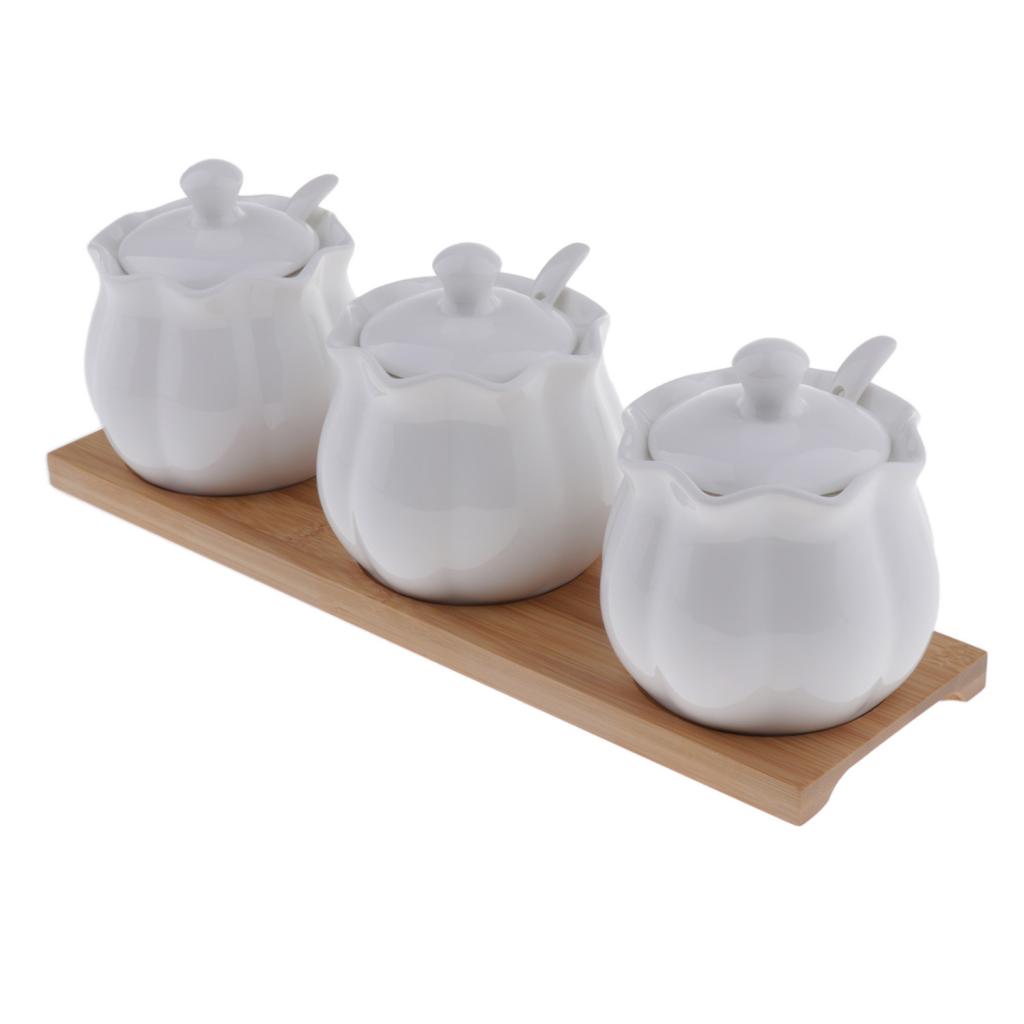 Spice Jars Set Condiment Storage Container Kitchen Cruet with Bamboo Base