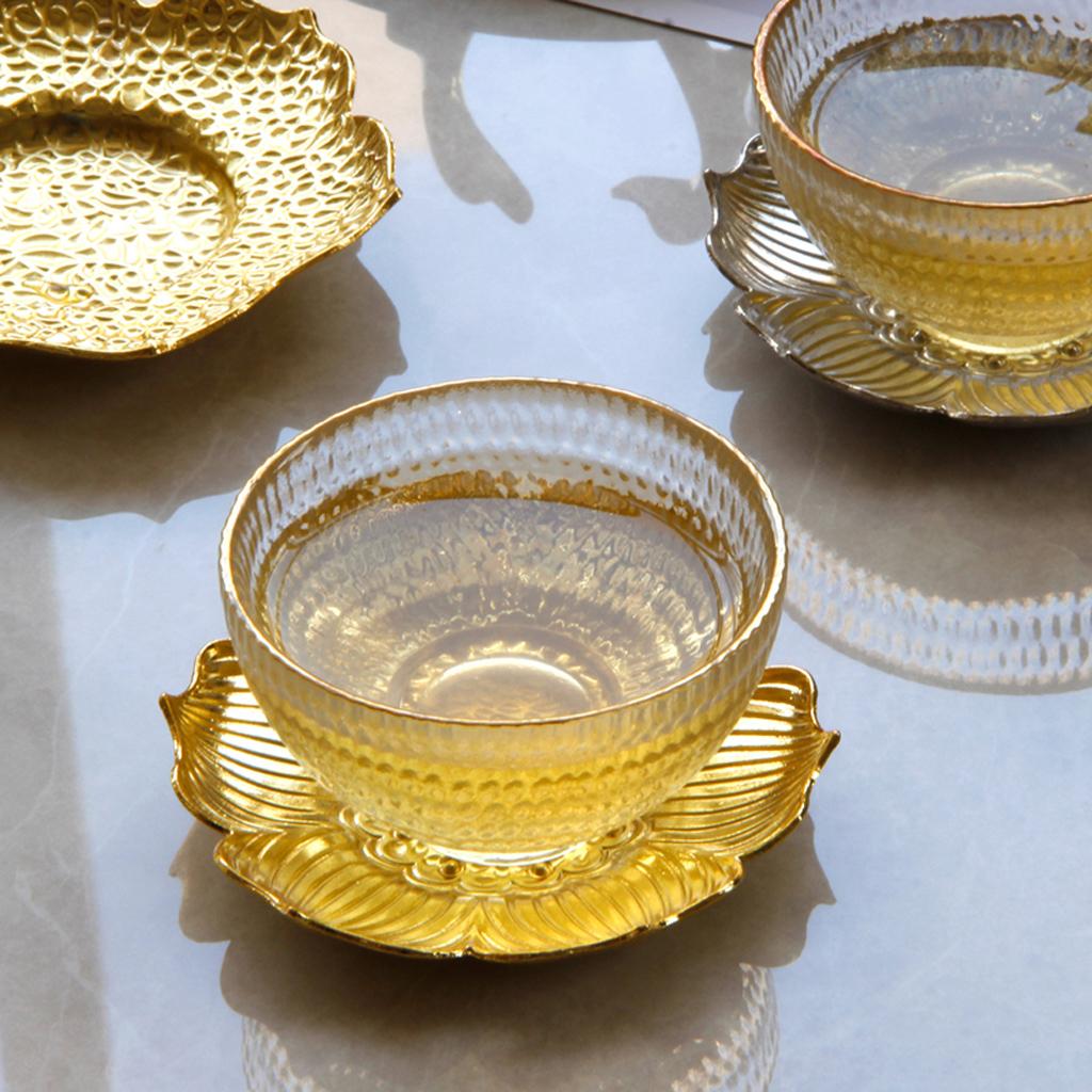 Glass Tea Coffee Cup Saucer Exquisite Teaware Small Cup with Golden Saucer