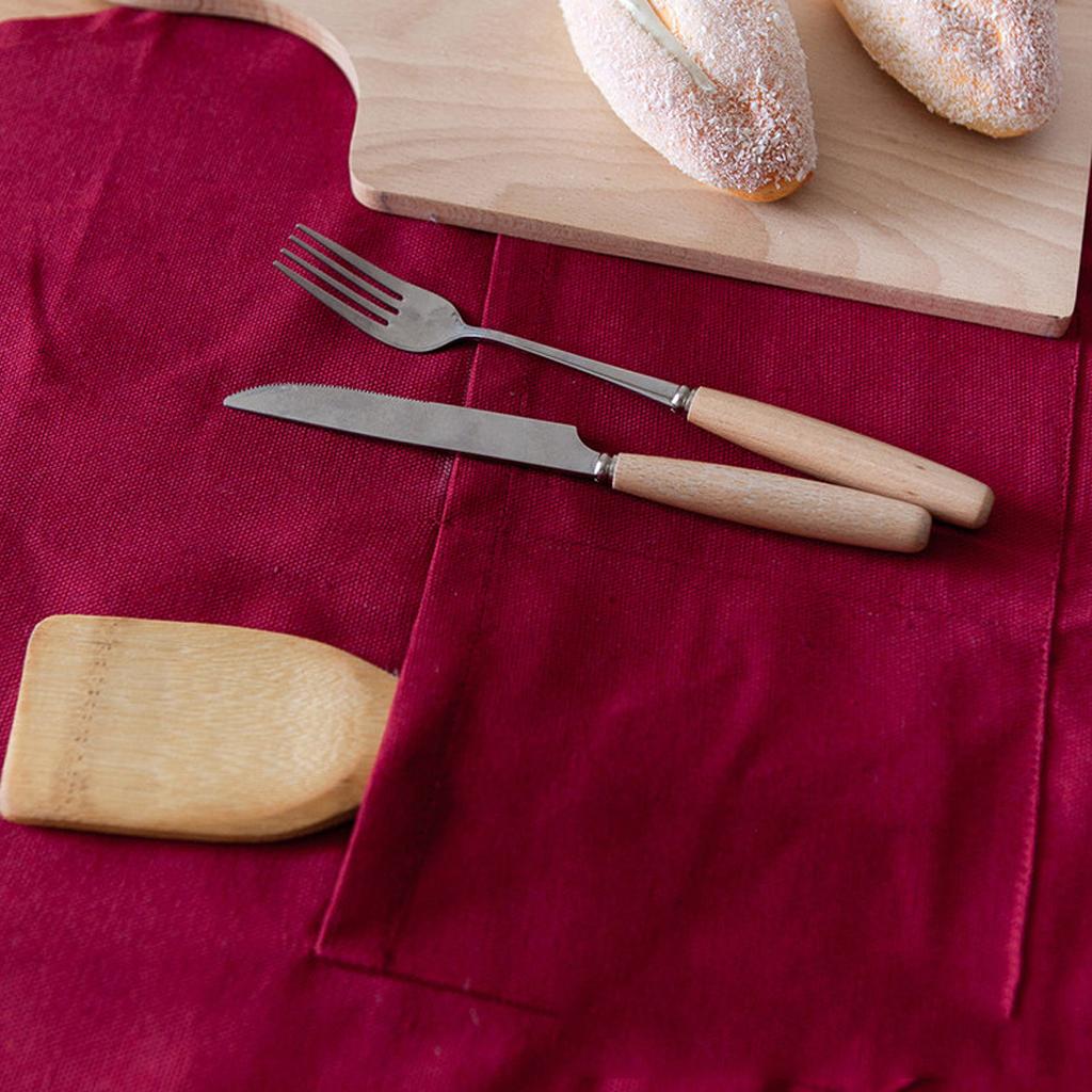 Cotton Canvas Kitchen Home Apron with Pockets Red Apron