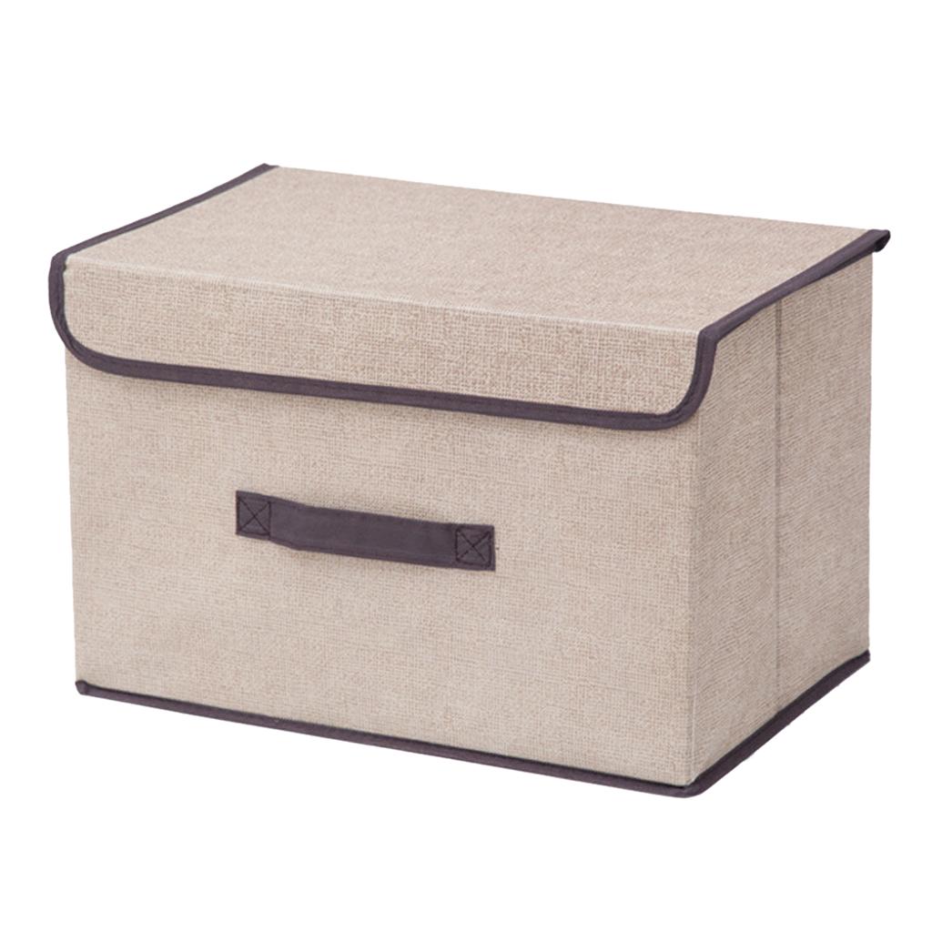 Foldable Storage Box with Lid Snacks Organizer Container Closet L Beige