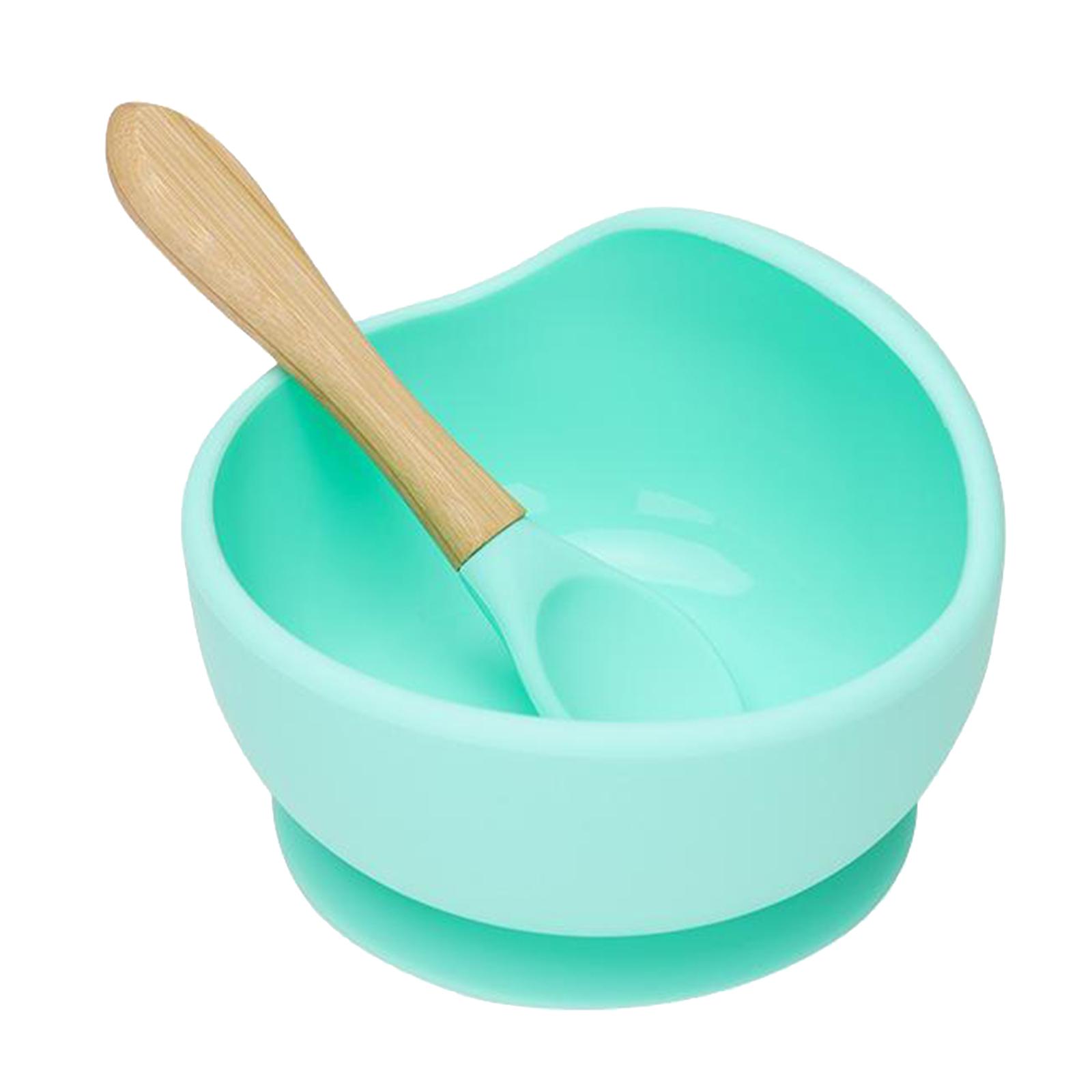 Suction Baby Bowls With Bamboo Spoon Set Feeding Set Food Grade Green
