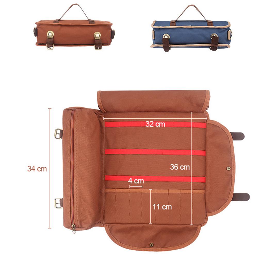 Barware Roll Bag with Handle Easy Carry Professional Storage Bag Brown