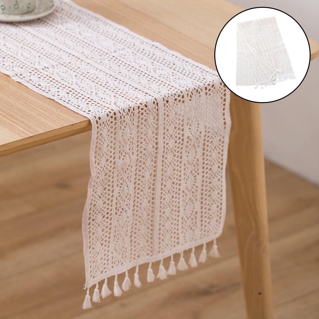 Table Runner Tassel Decoration Breathable Beige for Banquet Studios Pianos 30x120cm 