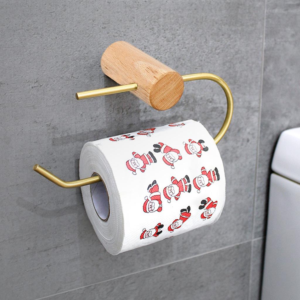 Brass Bathroom Toilet Paper Rack Wall Mounted Roll Tissue Paper Holder Wood