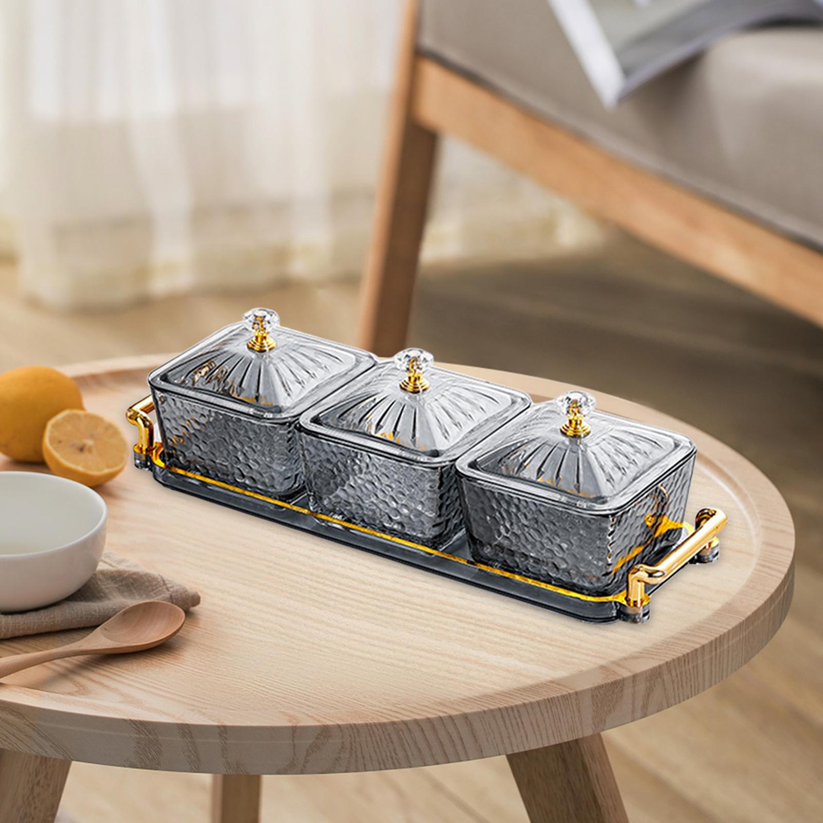 Nuts Candies Container Condiment Tray Removable Platters Snack Tray with Lid gray