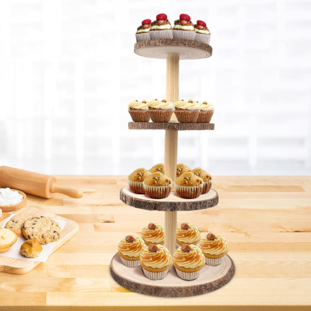Detachable Wood Slices Round Cupcake Holder Wood Dessert Display Stand