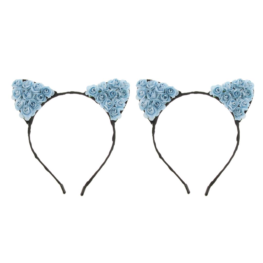 Paper Flower Cat Ears Party Women Girls Kids Headband Fancy Dress Blue