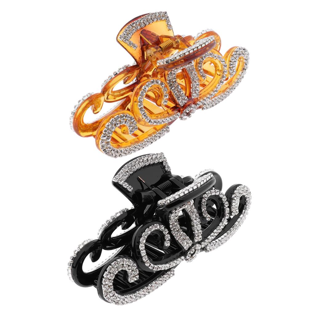 Women Crown Shape Rhinestone Hair Claw Plastic Large Hair Clip Clamp Brown