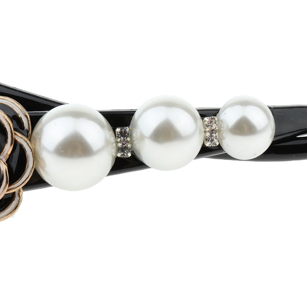 Elegant Pearl Flower Banana Clips Headwear Barrette Ponytail Holder  Black