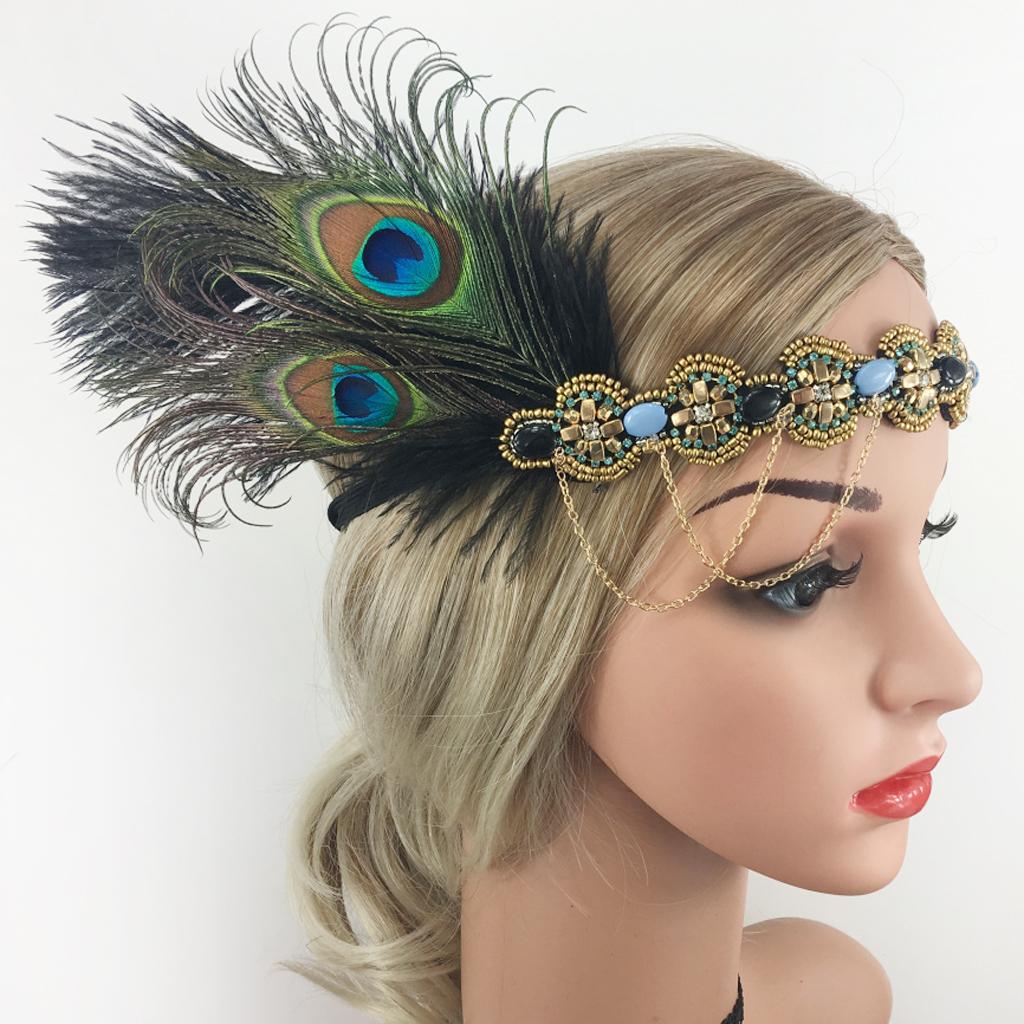 Feather Beaded Headband Elastic Hairband