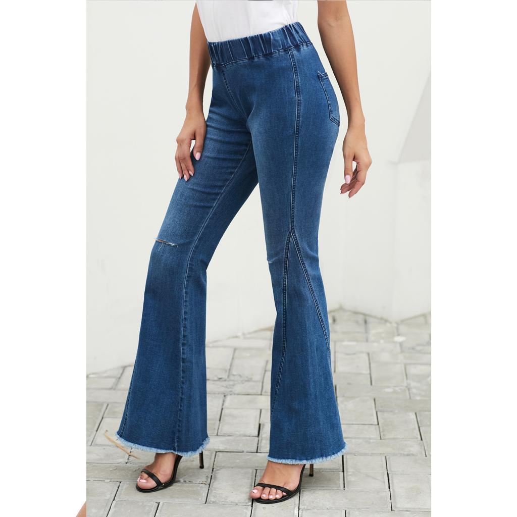 Women's High Waisted Slim Fit Flared Bell Bottom Jeans Denim Pants ...