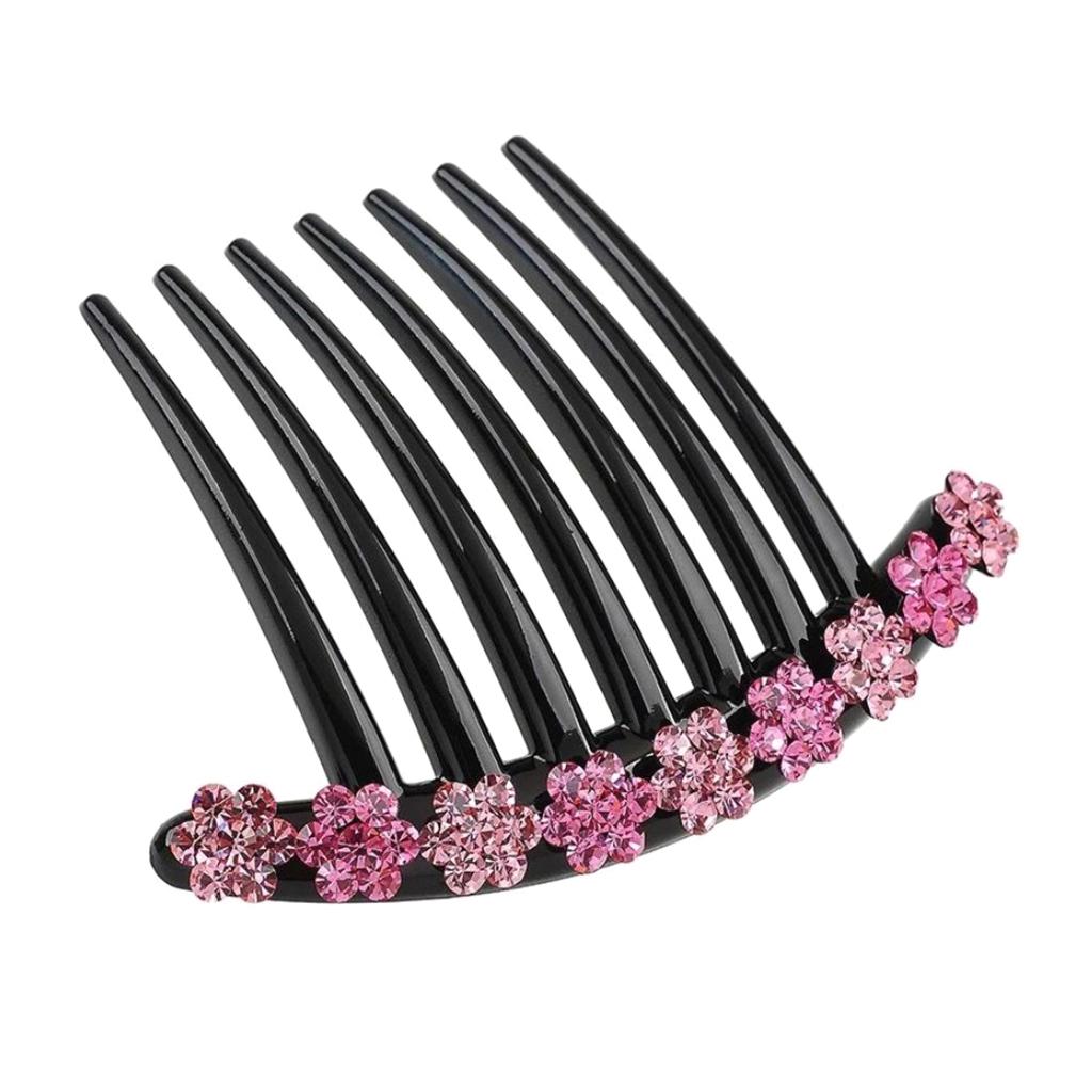 Rhinestones Hair Comb Clip Updo Bun Maker Bridal Hair Styling Tool Pink