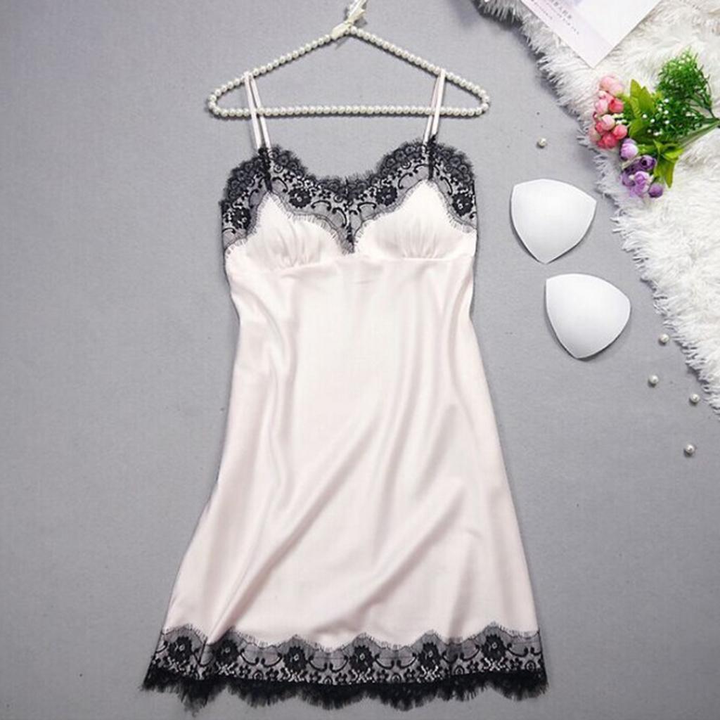 Womens Sexy Lace Floral Satin Nightdress Lingerie Sleepwear Night Gown S
