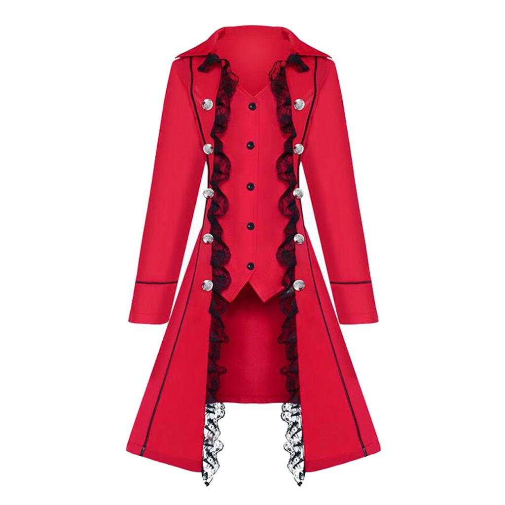 Retro Womens Steampunk Gothic Coat Medieval Jacket Cosplay Costume XL Red