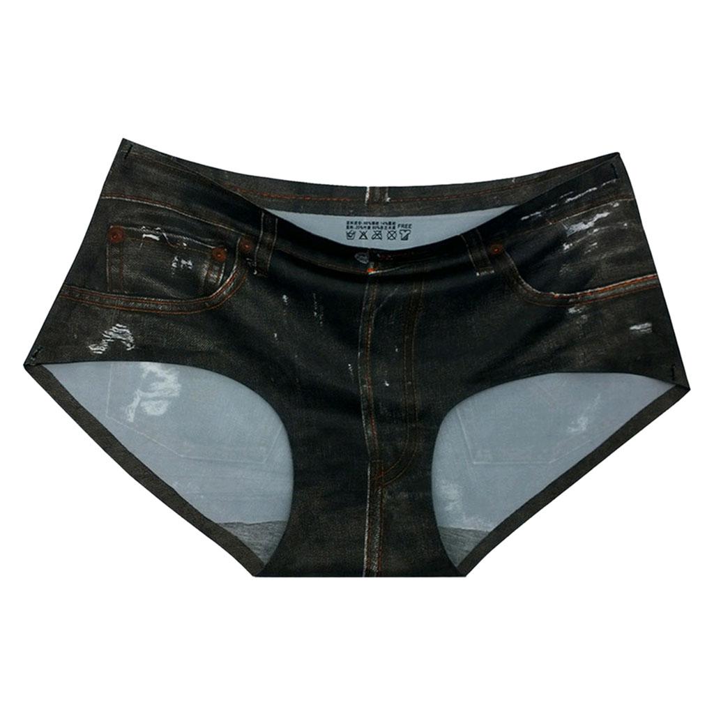 Seamless Thong Panties Denim Printed Briefs Bikini Laser Cut Lingerie Black