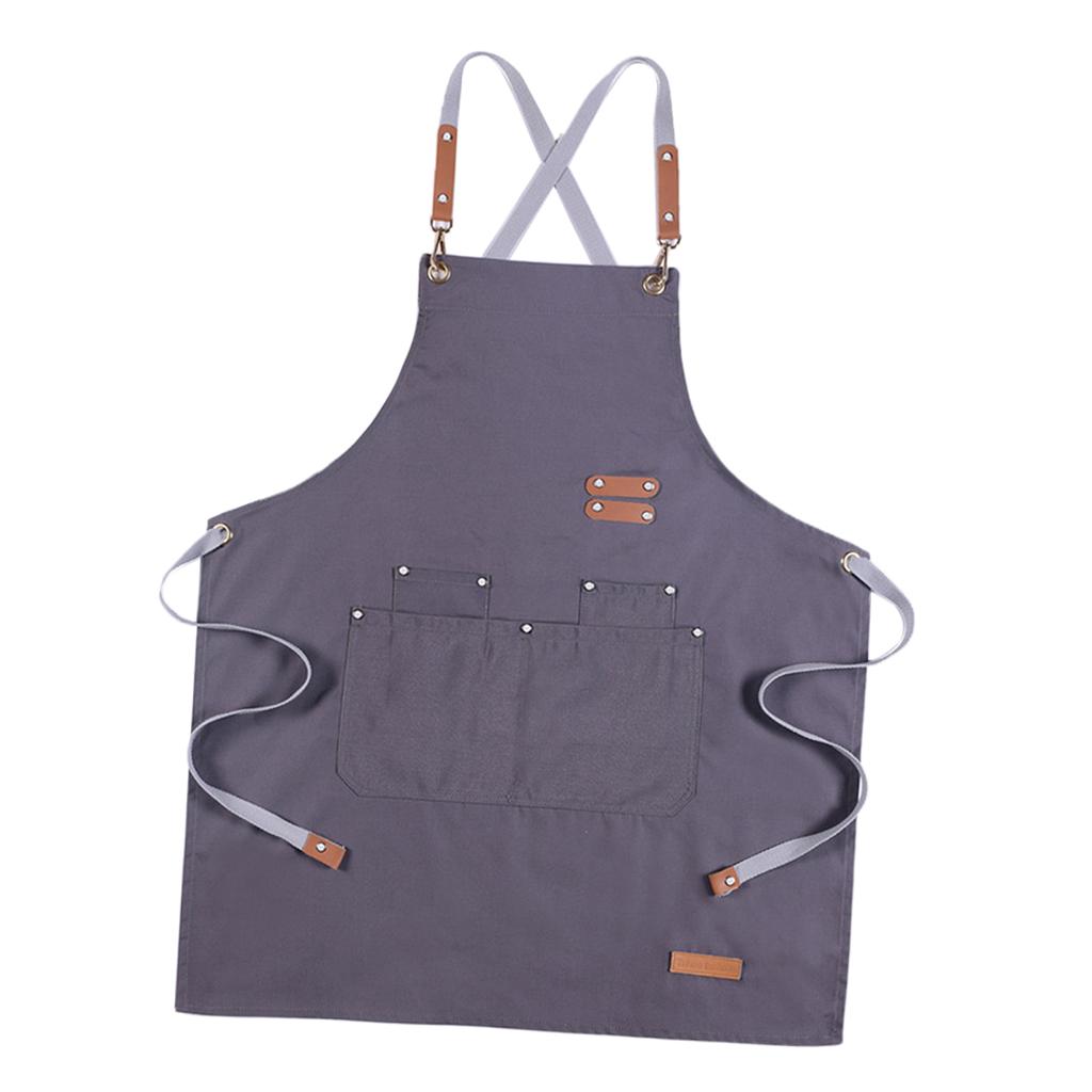 Unisex Canvas Apron with Pockets Cafe Kitchen Cooking Painting Apron Bib Gray