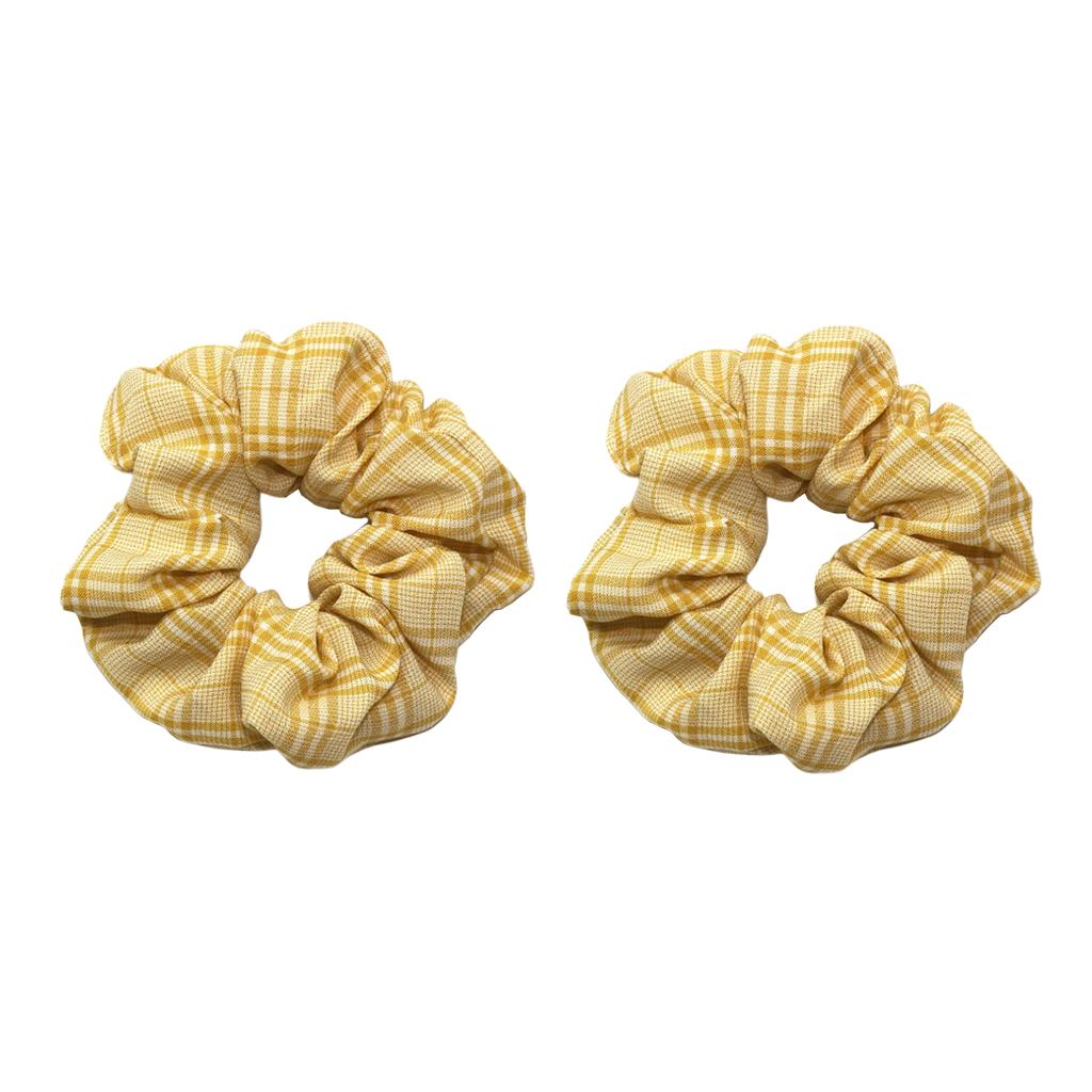 2 Pieces Plaid Style Womens Hair Scrunchies Elastic Hair Bands Headwear Yellow