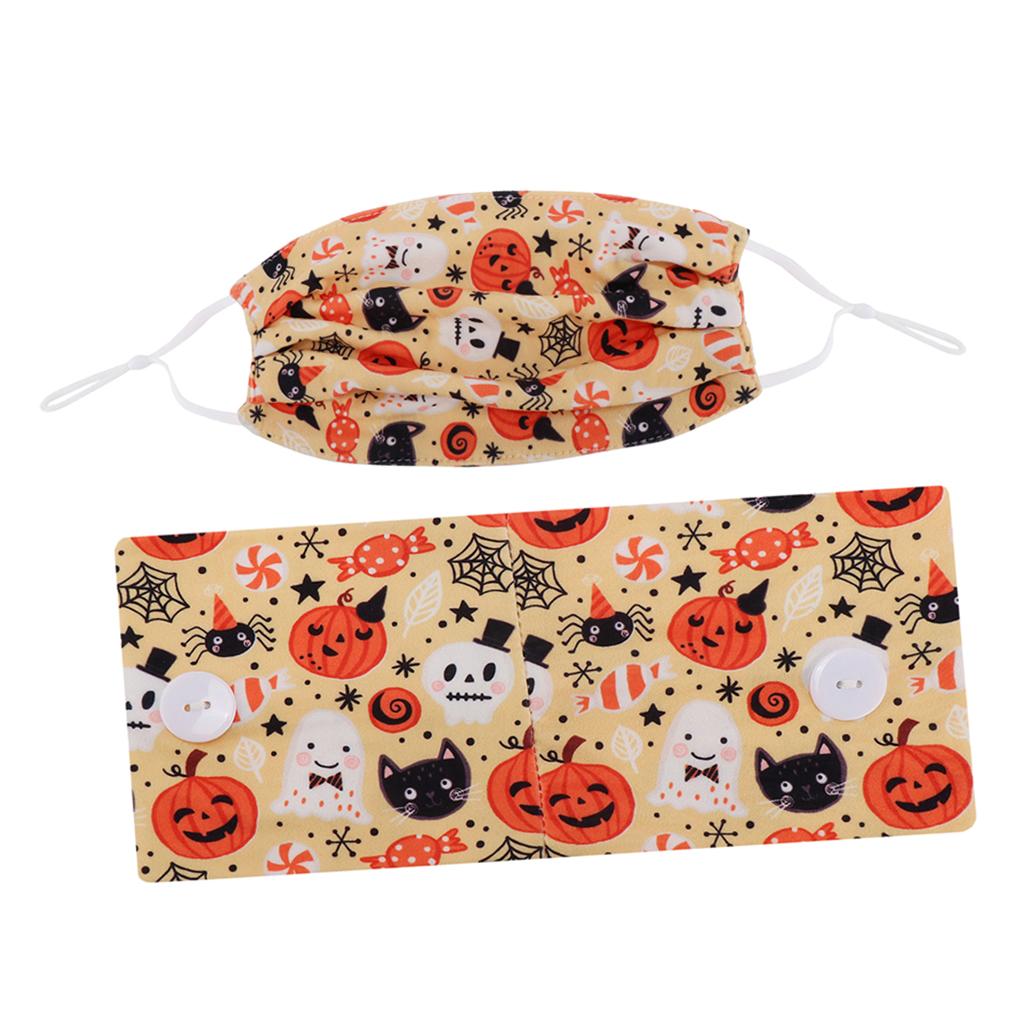 Button Headband with Face Mask Halloween Hair Band Beige