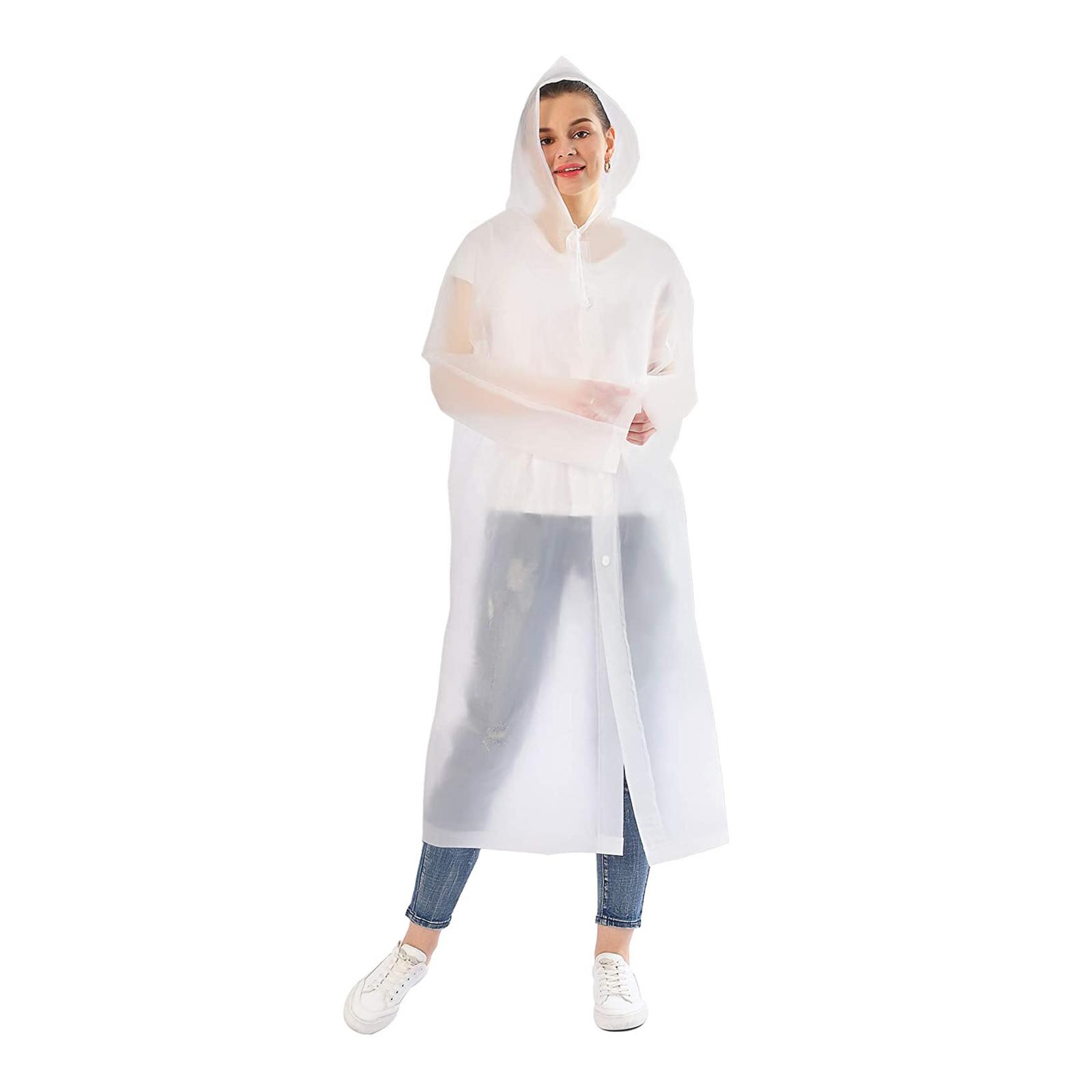 Reusable Raincoats Womens Mens Rain Ponchos Hooded Rainwear Rain Cape White