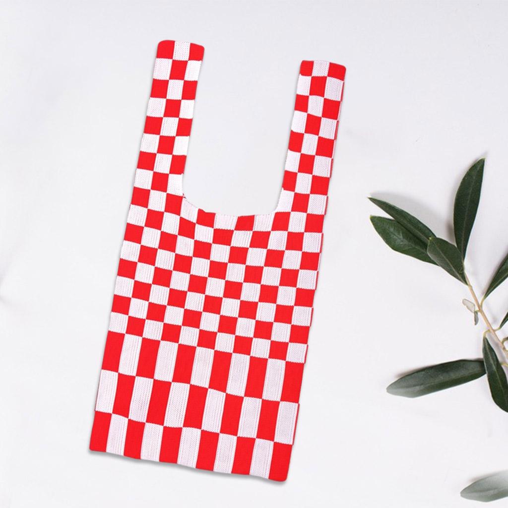 Grid Pattern Lady Shoulder Bag Handbag Hand Bag Women Totes Red White
