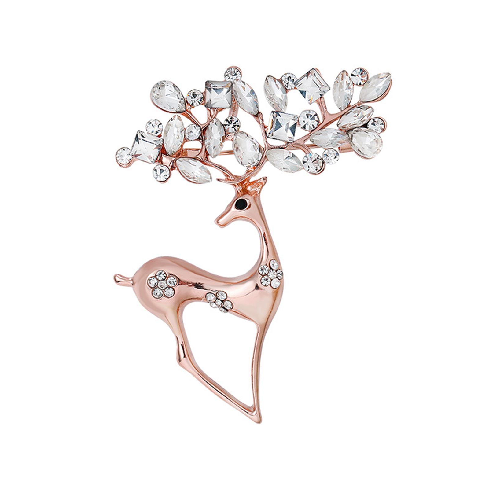 Cute Christmas Brooch Pin Rhinestone Crystal Reindeer Badge Party Hat White