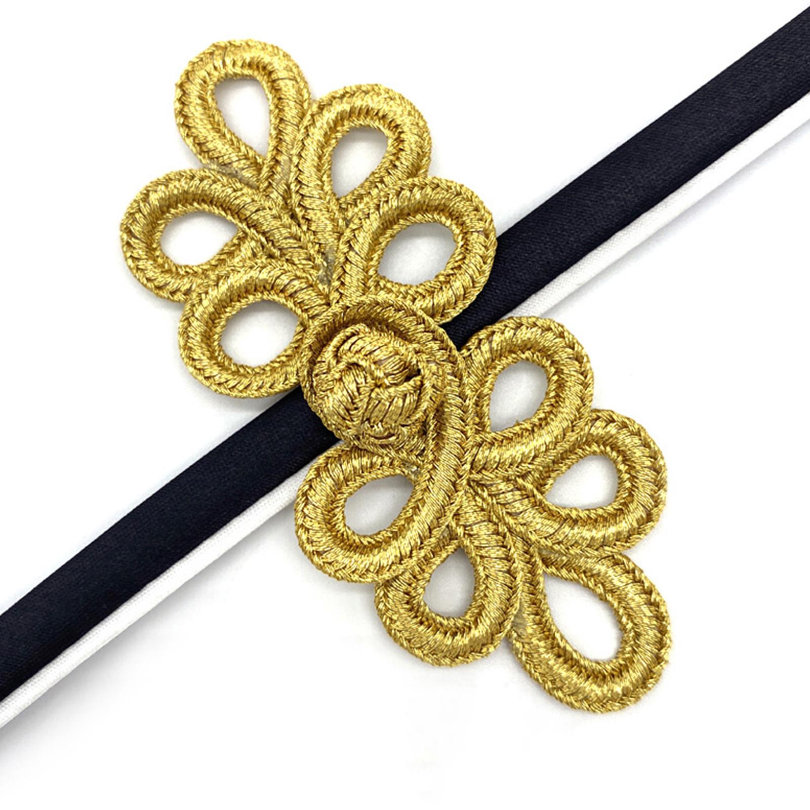 10Pair Chinese Knots Frog Buttons Sewing Closure Fasteners Cloak Outfit Coat Gold