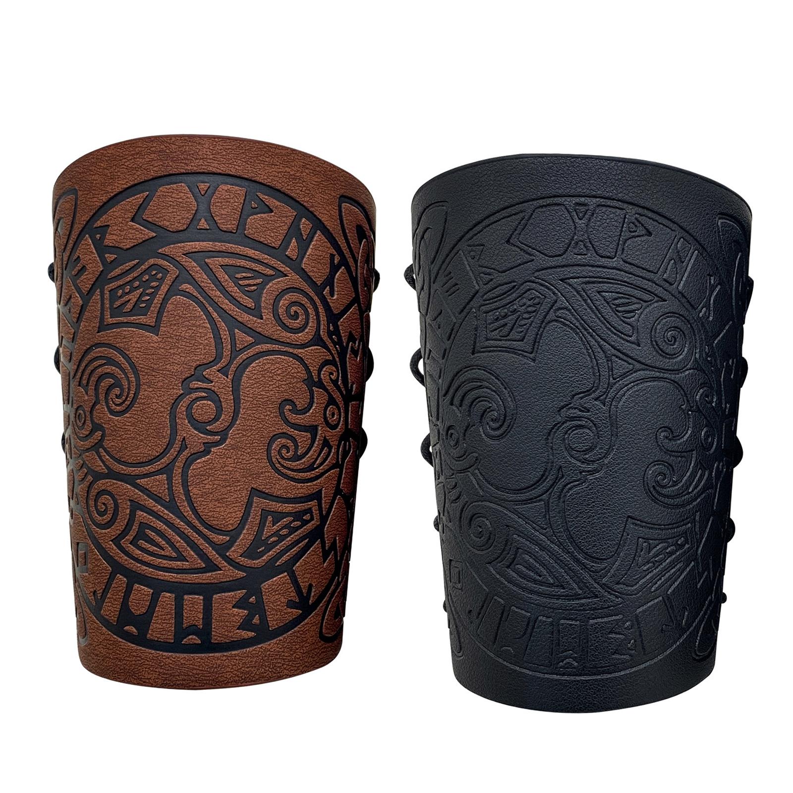 3xArm Bracer Medieval PU Leather Wrist Guard Wristband for Larp Black