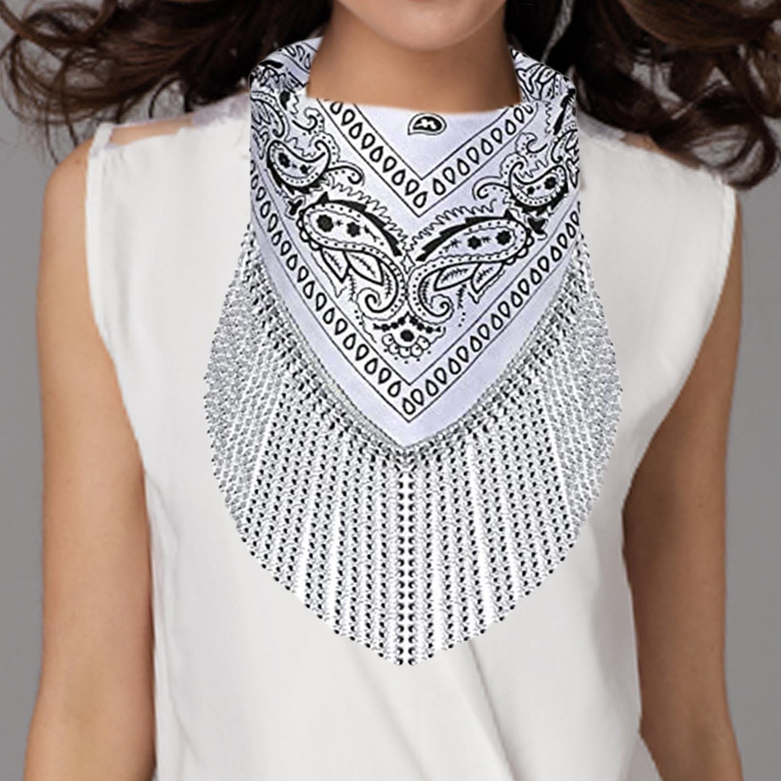 Women Scarf Rhinestone Hair Bandanas Accessories Scarves Tassel Square Scarf white