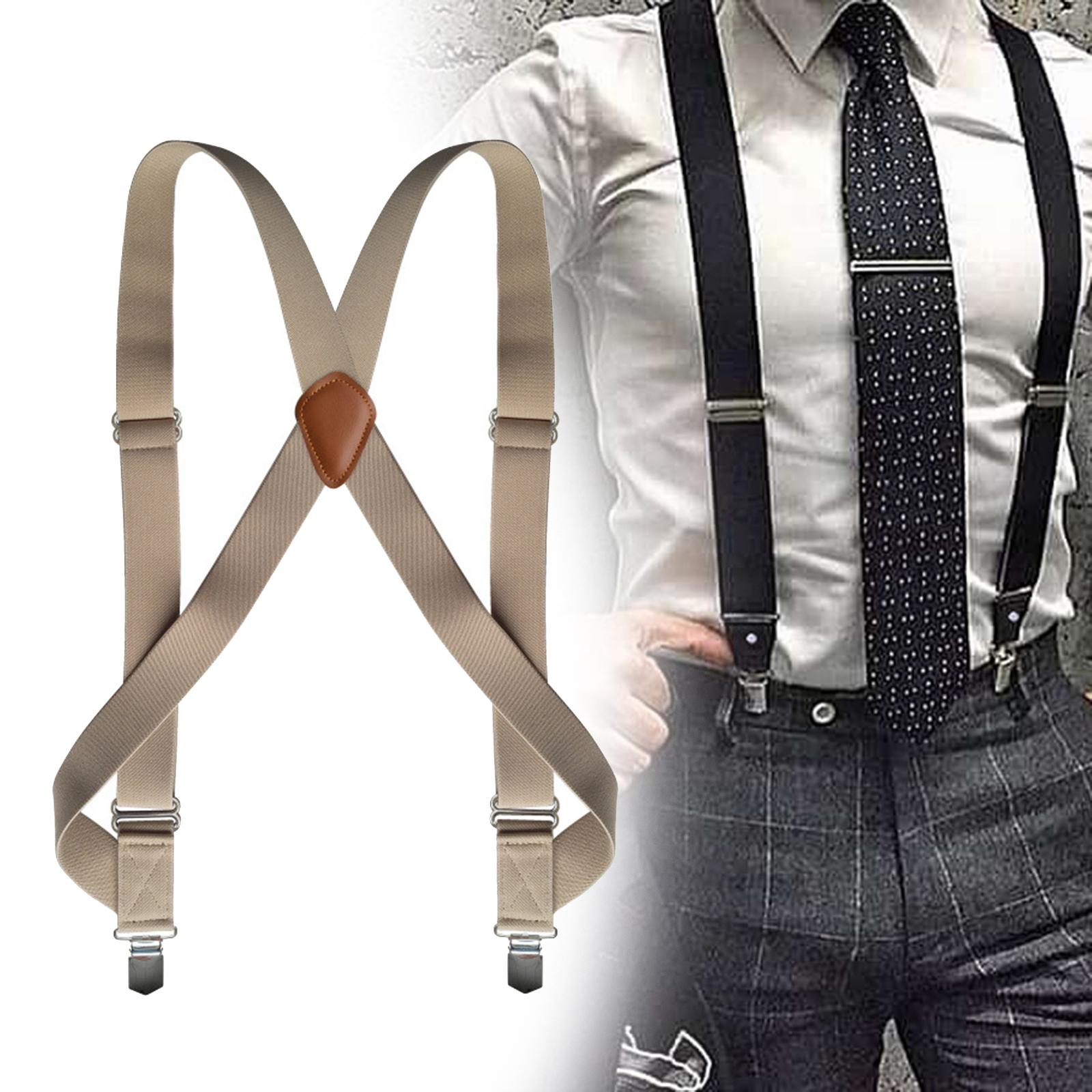 Mens Suspender with Clips Washable Adjustable Fits Jeans Big Tall Friends Beige