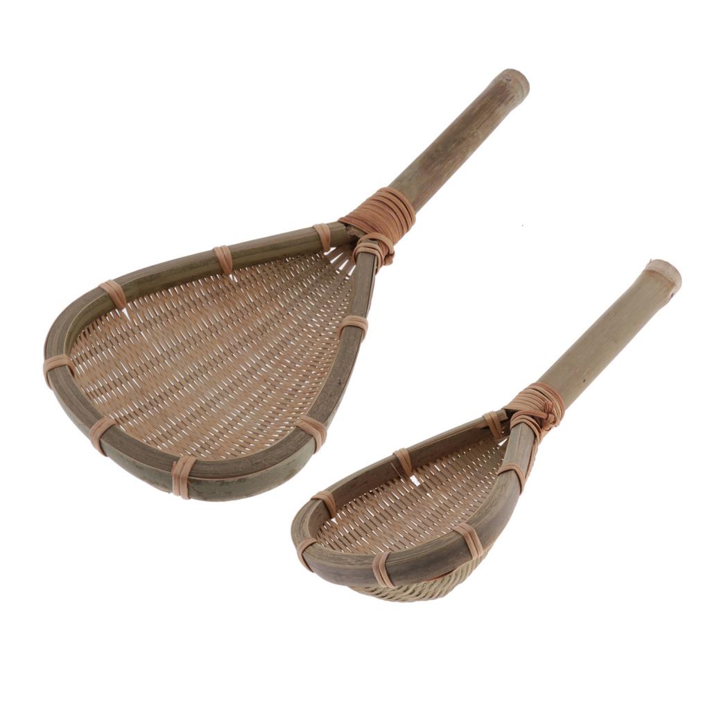 Handmade Bamboo Food Mesh Strainer Woven Rice Strainer Colander Spoon S