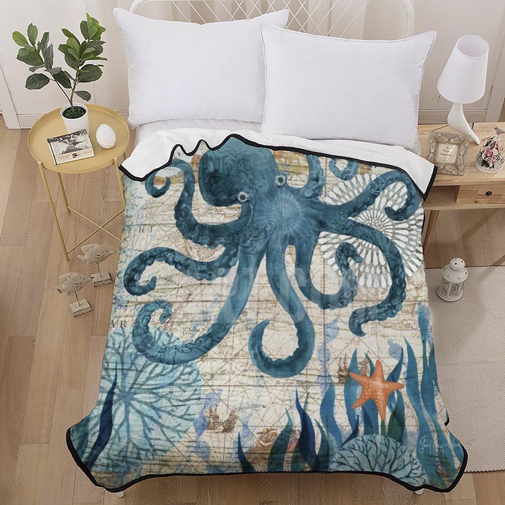 Lovely Sea Animals Soft Blanket Mat Thicken Plush Quilt Sofa Bed Octopus