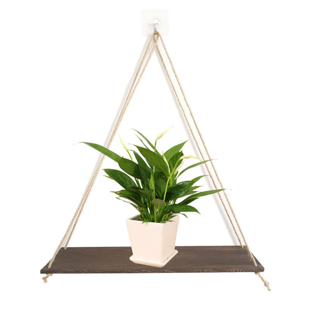 2x Hanging Rope Wall Mounted Shelves Plant Flower Pot Rack Stand