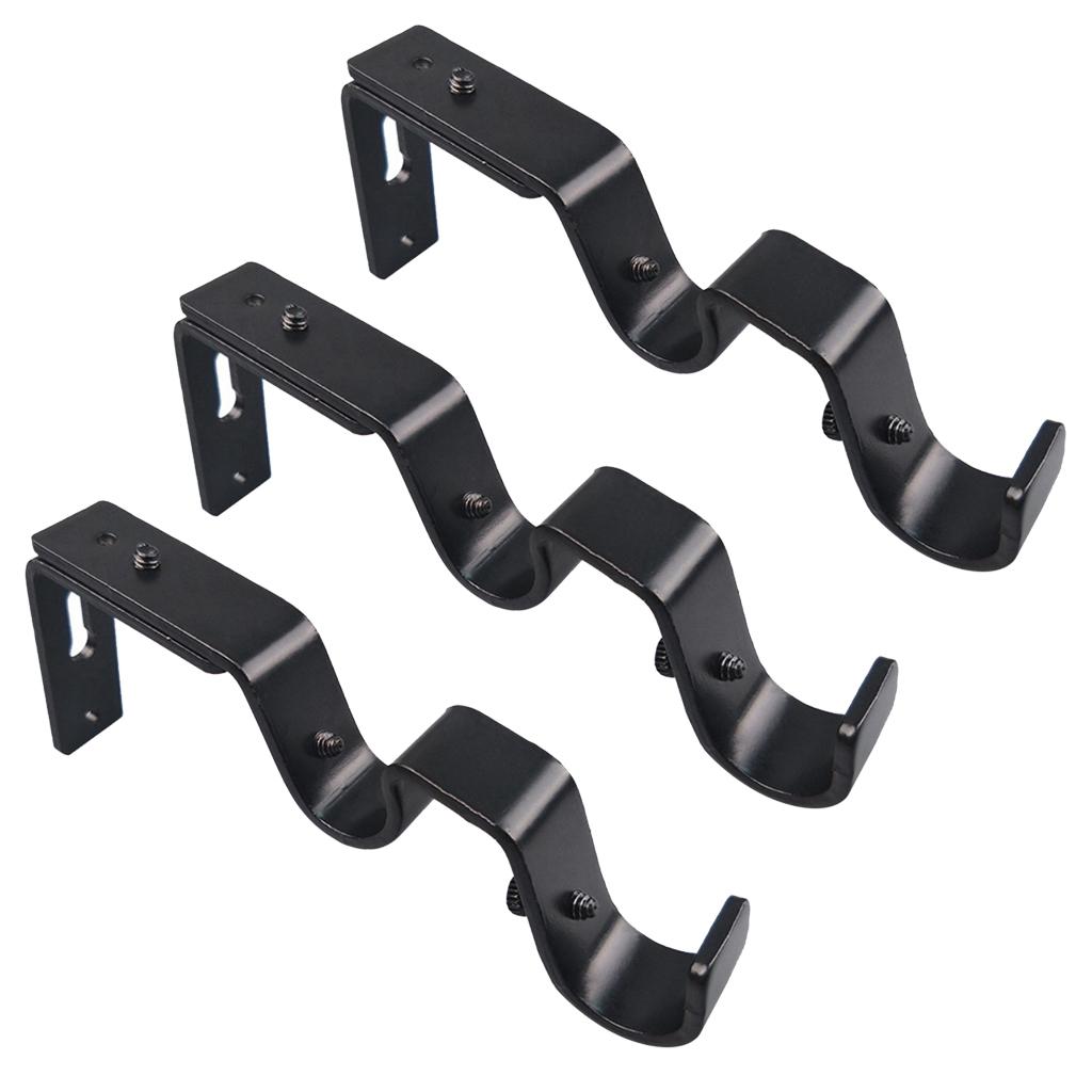 Extendable Adjustable Curtain Rod Pole Wall Bracket Holder Support Black