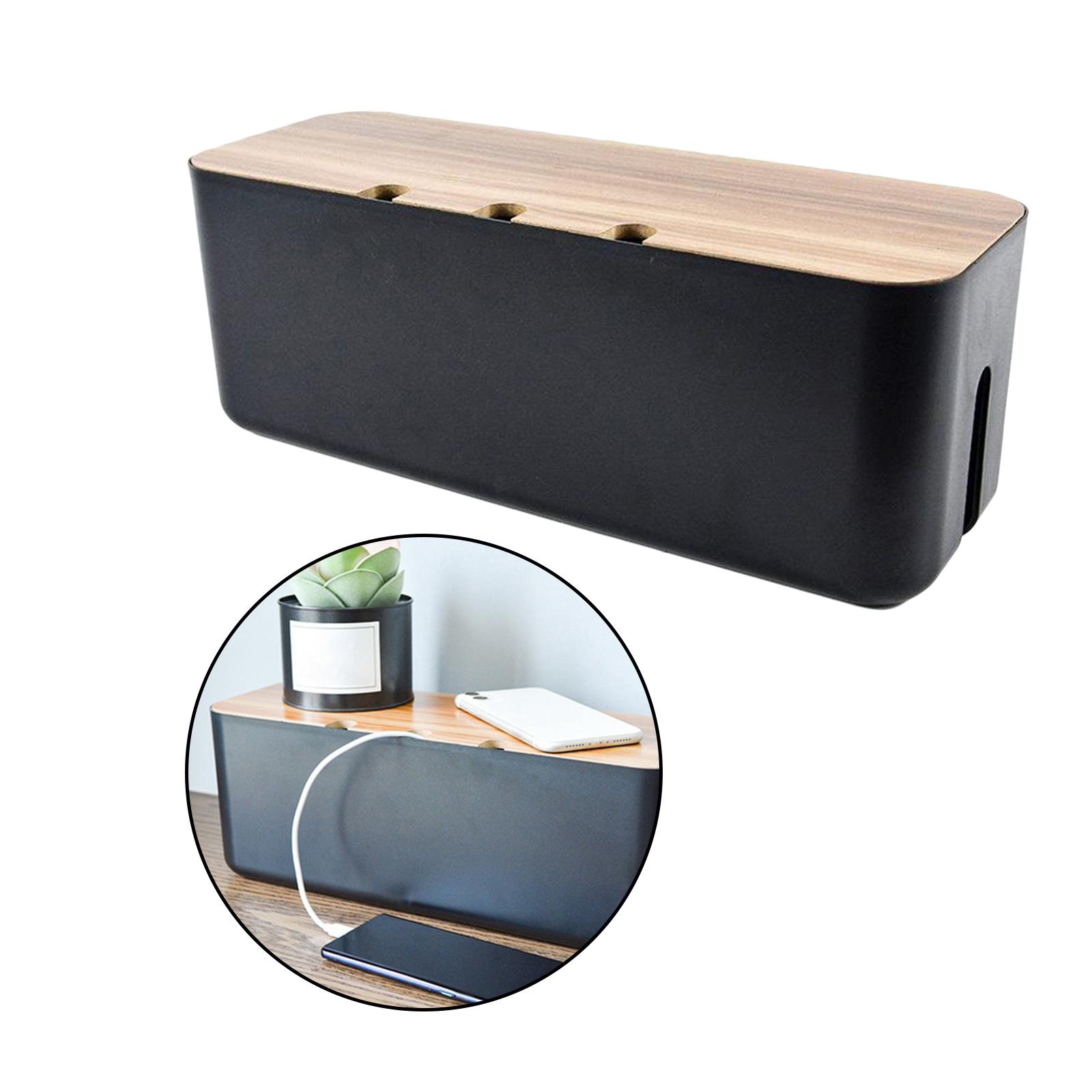 ABS Cable Management Box Cord Organizer Wooden Cover Black