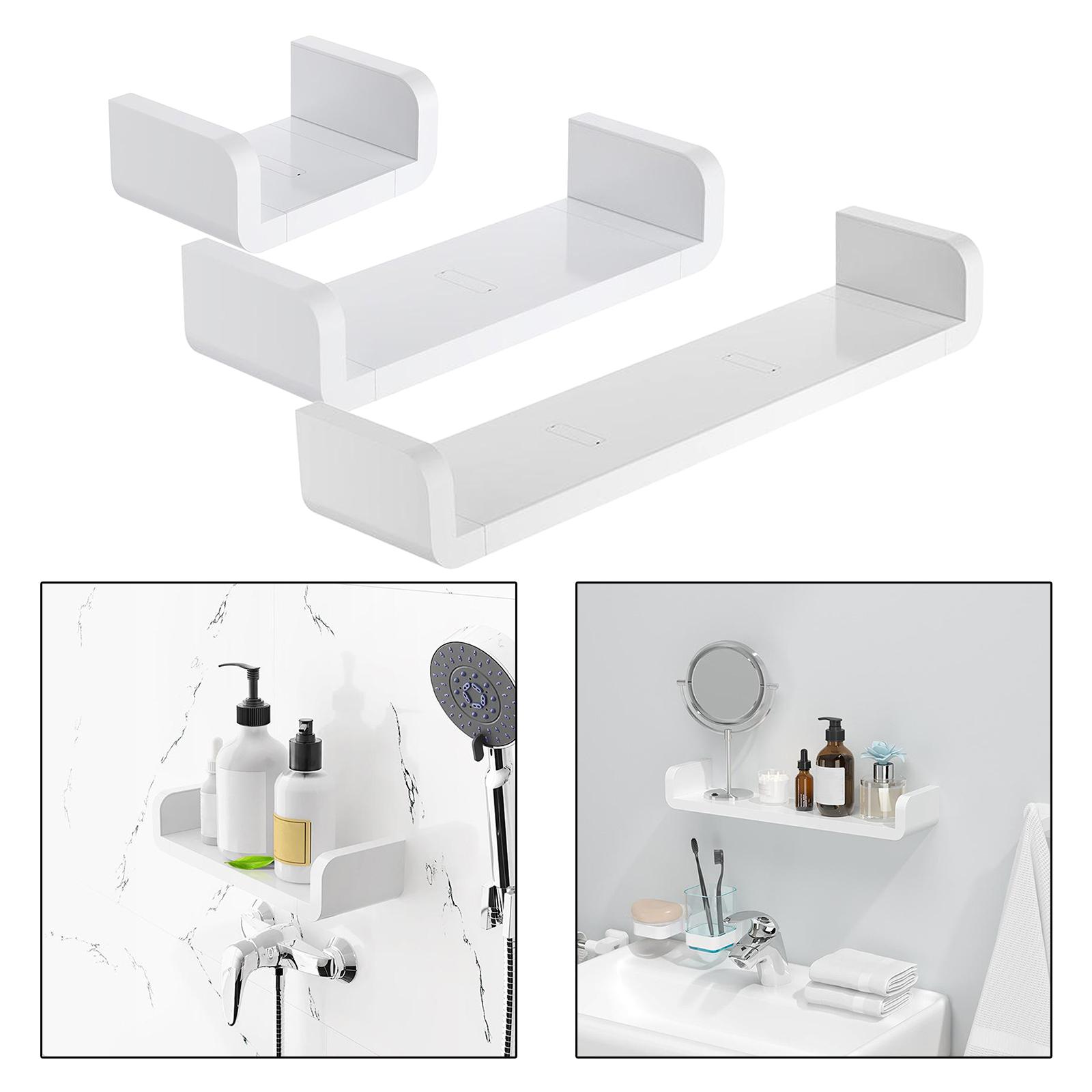 Floating Wall Shelves White U Shaped for Bathroom Display Organizer 17cm