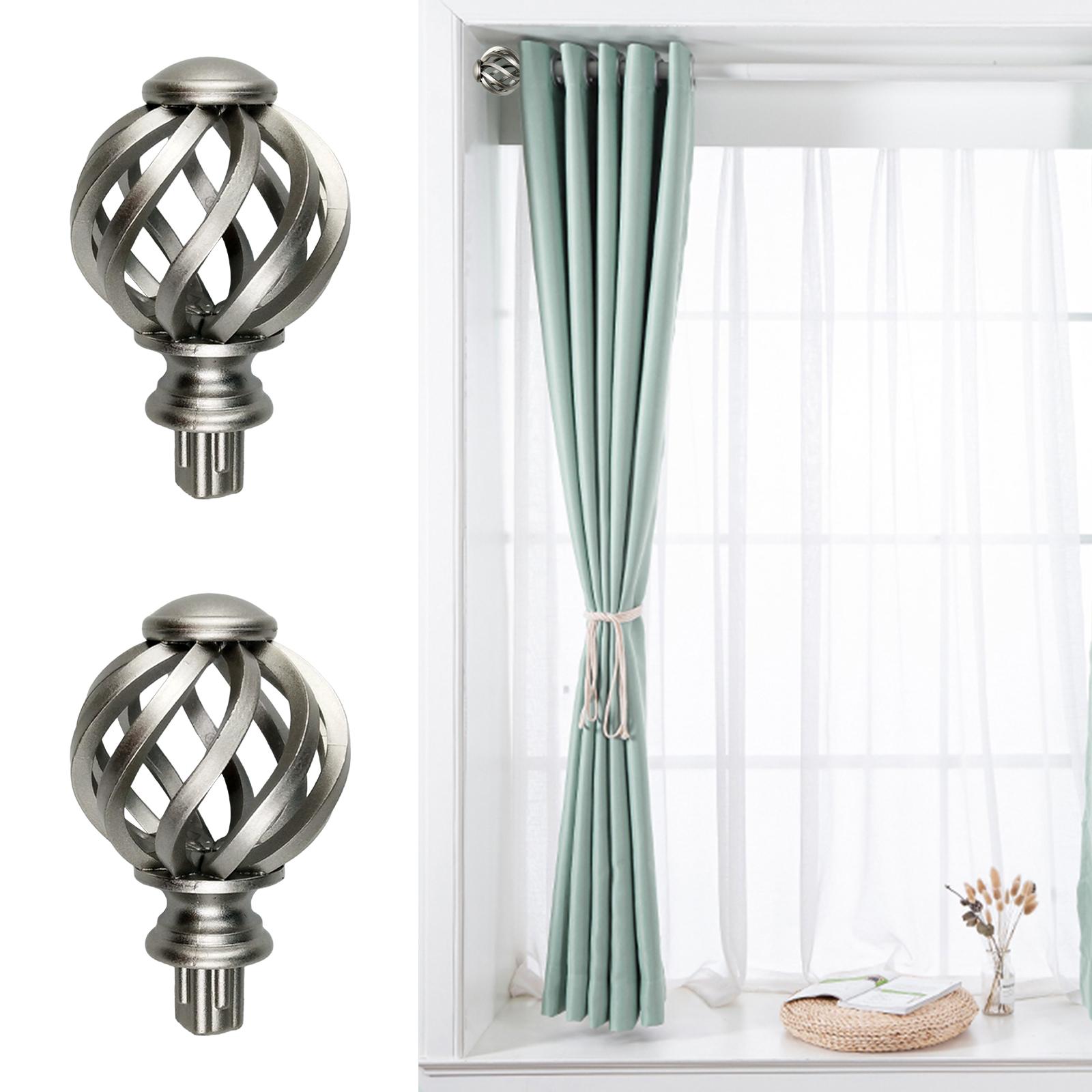 2Pairs Curtain Rod Finials 3/4 inch Black and Argent Hollow Out