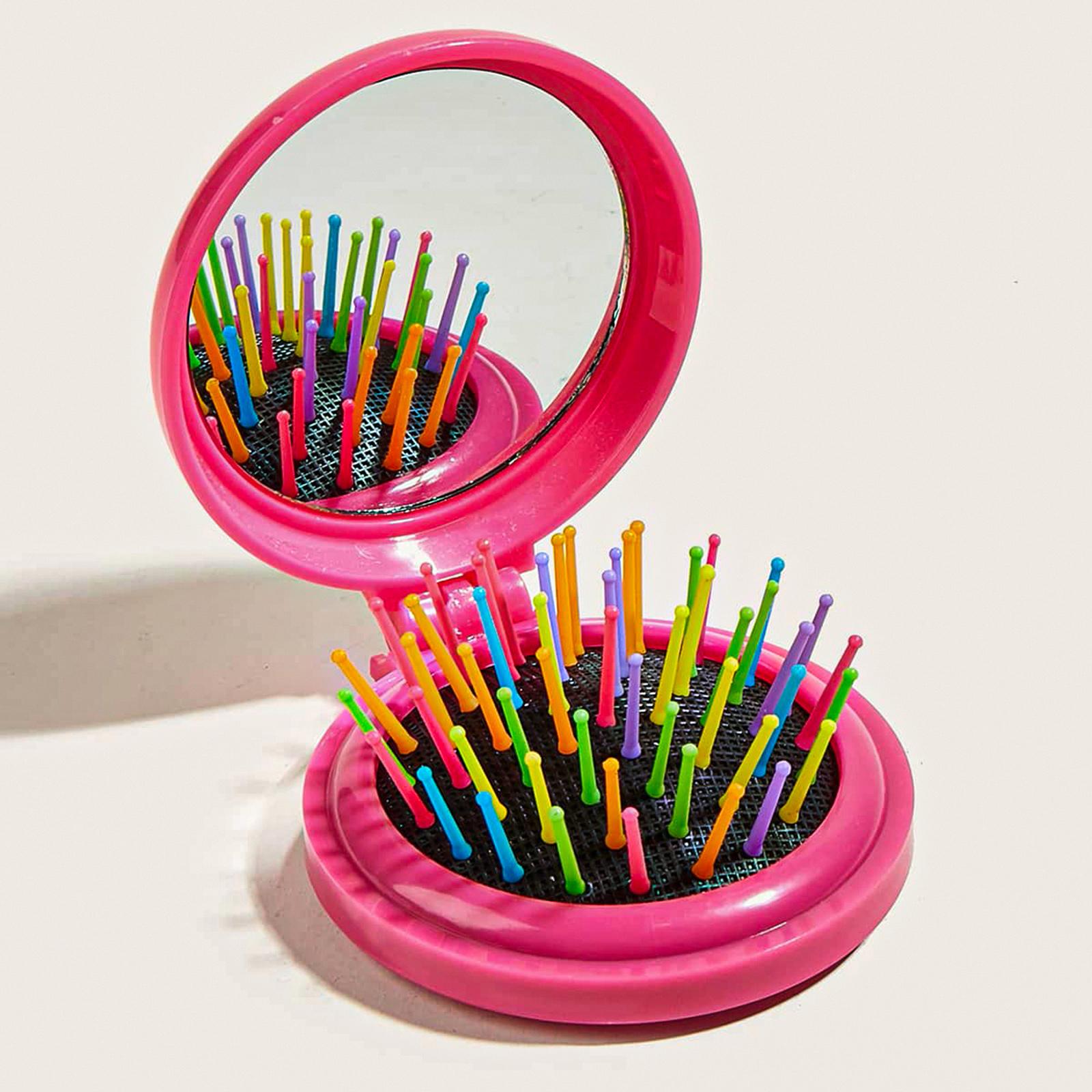 Comb with Mirror Round Small Mirror Comb Round Travel Hair Brush with Mirror Pink