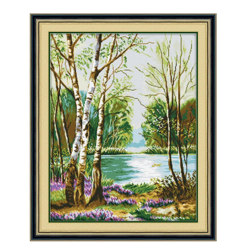 Stamped Cross Stitch Kits 11CT Aida Cloth Embroidery Kits - Forest & Lake