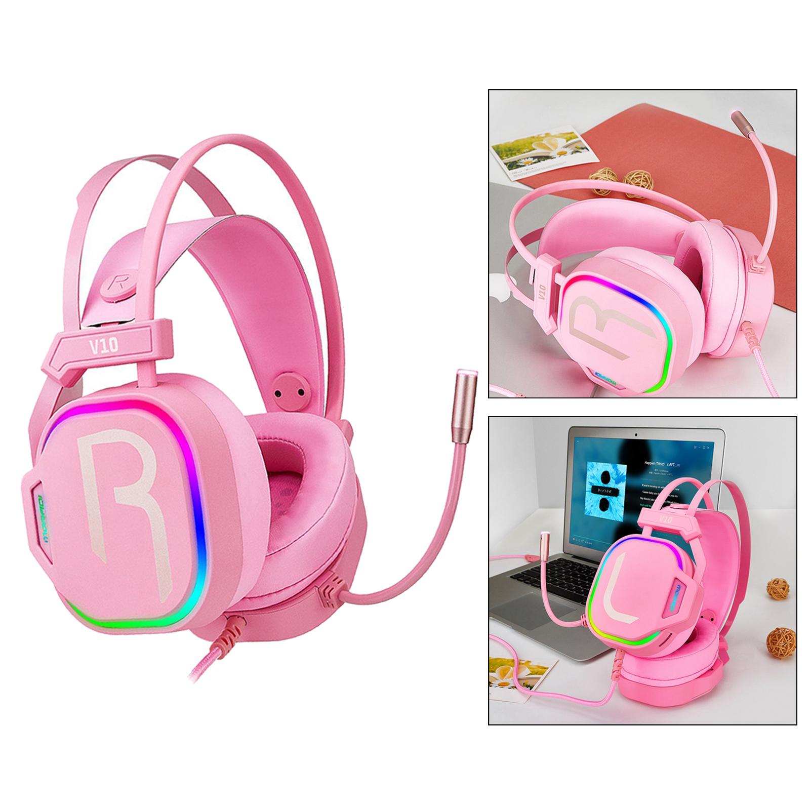Bass Surround Over Ear Gaming Headset Earpiece for Gamer Pink