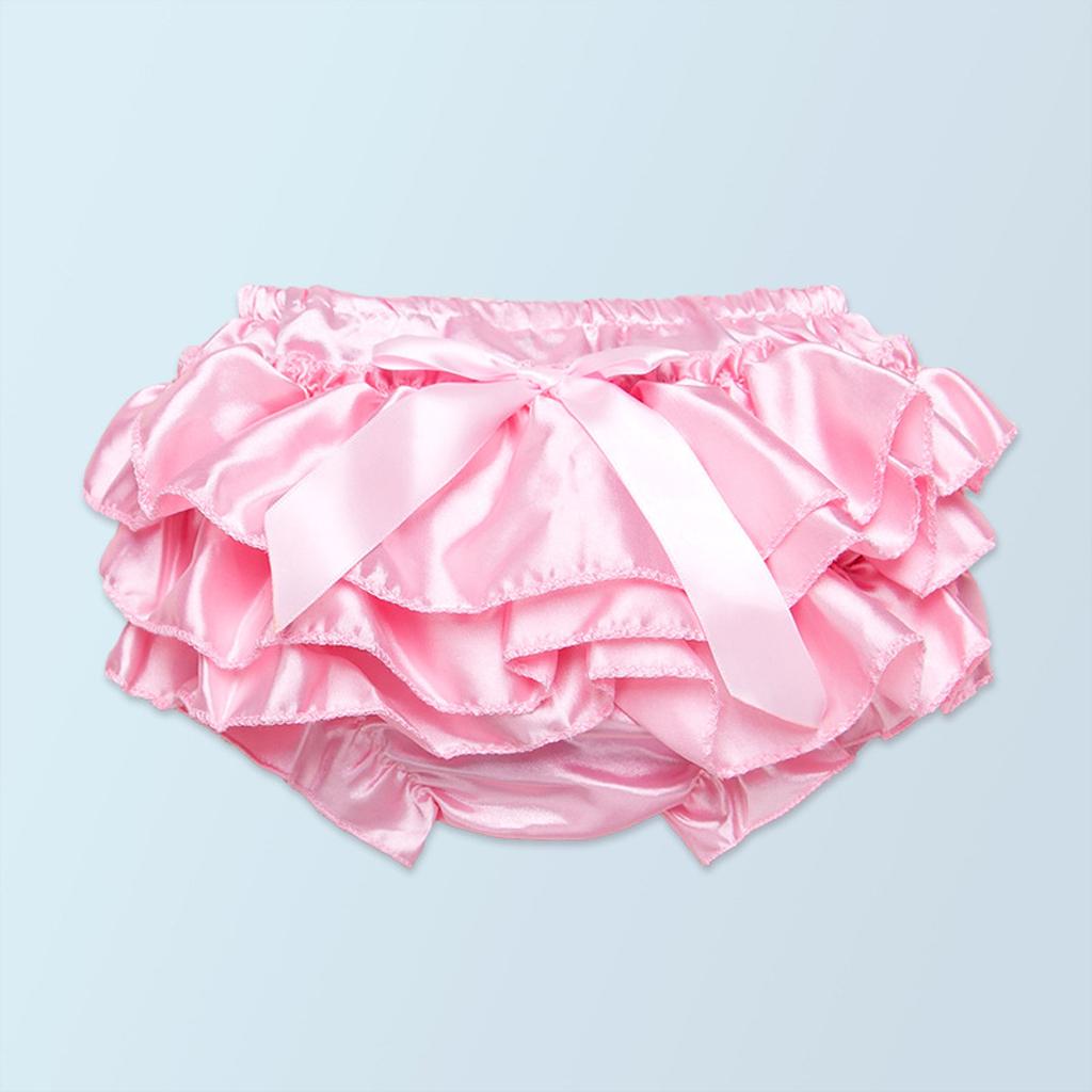 Pink Baby Girl Shorts Stain Layers Ruffled Newborn Bloomer Solid Diaper Covers PP Pants 3-6M